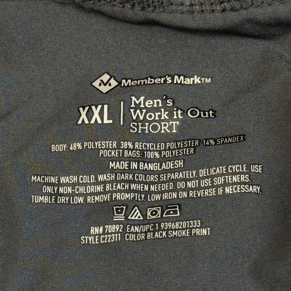 Men's Black Smoke Print MEMBERS MARK Work it Out Shorts XXL - Picture 7 of 7